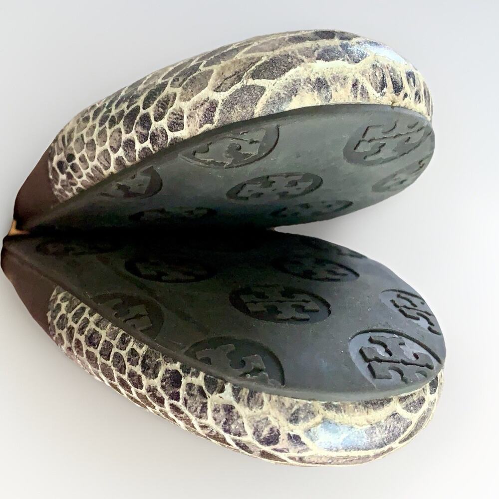 TORY BURCH Leather Snakeskin Ballet Flat Slip-On Shoe Grey Gunmetal Logo WMNS 9 - Picture 8 of 14